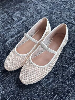 Woven Mary Jane Flats in cream